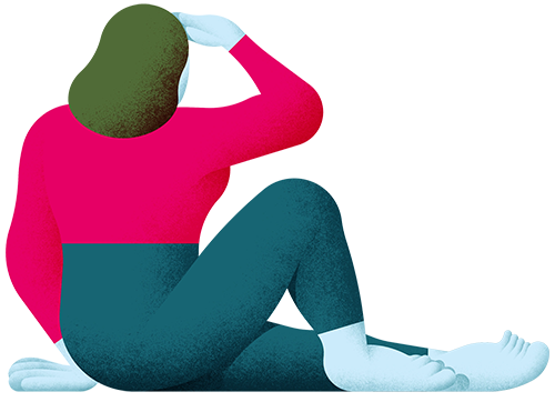 Illustration av en kvinna som sitter på marken och tittar bort från bilden.